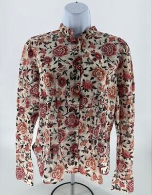 Chaps Denim Floral Cotton Shirt Womens M Long Sleeve Cottagecore Button Up